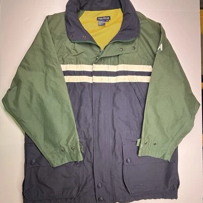 Chaqueta de Vela Nautica Navigation Vintage Talla L Verde Azul Marino Rayas Bolsillo Suelto Foto 1 de 4