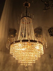 By PALWA Austrian Real Swarovski Crystal G.Plated Chandelier 1960s 15in Diameter - Picture 1 of 6