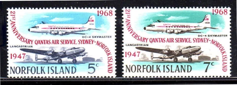 DC Skymaster and Lancostrian Quantas Norfolk Island Mint NH Complete Set 1968 Cover