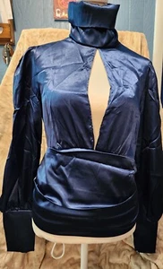 Damen Rollkragen Bluse Shirt Lang Puffärmel Oberteile Rüschen Einfarbig T-Shirt MED - Bild 1 von 4