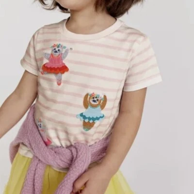 Mini Boden 2-3 Years Girl Appliqué T-shirt Stripes, Ballerinas. NWT Preppy - Image 1 of 4