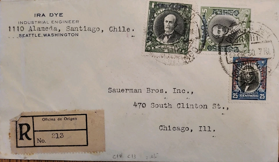 J) 1930 CHILE, ANIBAL PINTO, JOSE DE BALMACEDA, REGISTERED, MULTIPLE STAMPS, AIR - Image 1 of 1