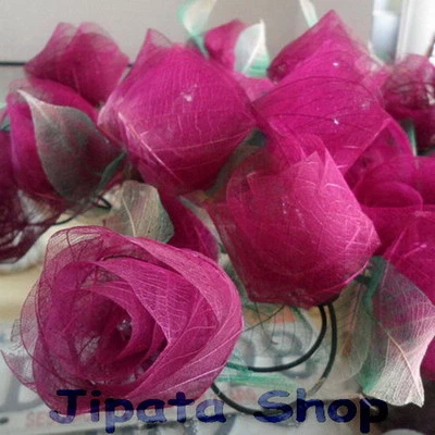 Magenta Rose Flower Rubber Leaf Party-Wedding-Decoration X-mas 110V LightString - Image 1 of 4
