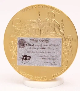 Britische Banknoten The £5 White Banknote Gold Plate Gedenkmünze Medaille - Bild 1 von 4