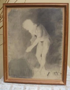 Academy Charcoal Study Drawing of a male model. Ca 1880. Danish School. - Picture 1 of 4