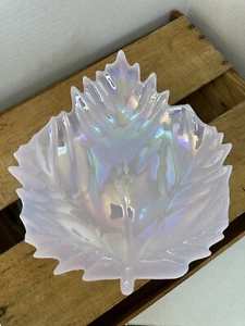 Vintage Pink iridescent Murano Glass Leaf Dish Murano 10” - Picture 1 of 10