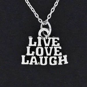 LIVE LOVE SMILE Halskette - Edelstahl Anhänger Leben Glück Freundschaft Worte - Bild 1 von 4