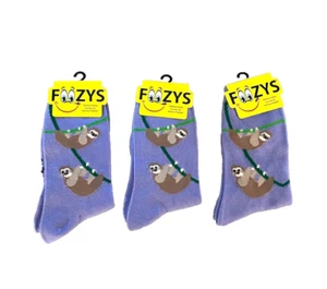 Foozys Womens Crew Socks; 3 Pair Set ~ Monkeys; Purple; Women's Size 9-11 - Picture 1 of 3