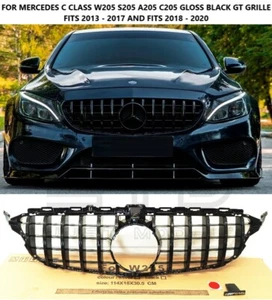 PARRILLA NEGRA BRILLANTE PARA MERCEDES CLASE C W205 C220 C350 C200 C43 AMG GT ESTILO - Imagen 1 de 10