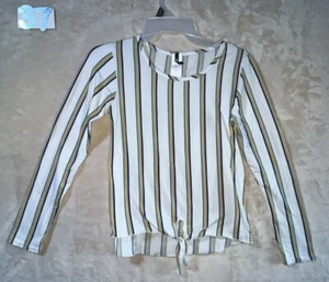 INSTA GIRL Girl's Tie Front Top White Striped Multicolored M (10/12) - Picture 1 of 8