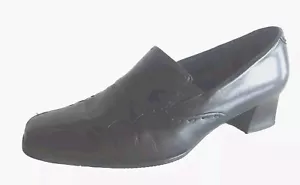 Gabor Black Leather Slip On trouser Shoes Low Block Heel UK 4H Extra Wide Fit - Picture 1 of 10