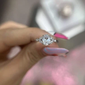 Anillo de compromiso 0,25 quilates doble semi montura diamante boda oro blanco 14 k - Imagen 1 de 12