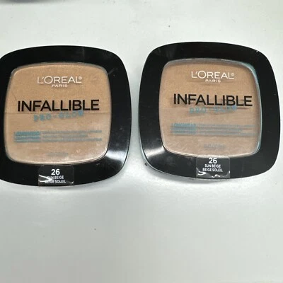 2 X L'OREAL INFALLIBLE PRO GLOW LONGWEAR POWDER 26 SUN BEIGE - Image 1 of 2