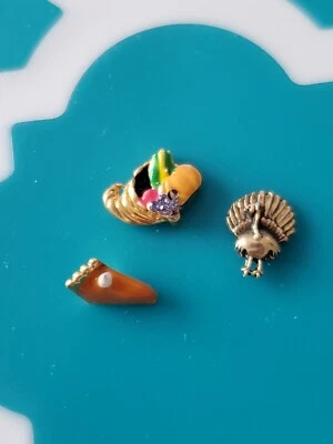 Origami Owl FALL 3 CHARM SET: CORNUCOPIA,  GOLD TURKET, SLICE OF PUMPKIN PIE,NEW - Image 1 of 2