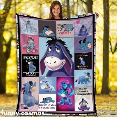 Eeyore Fleece Blanket, Eeyore Quotes Throw Blanket For Couch Sofa, Pooh and Frie - Image 1 of 4