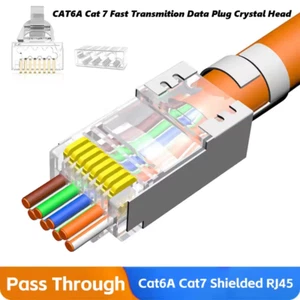 1/100 Cat6A Cat7 Pass Through geschirmte RJ45 Stecker 8P8C vergoldet schnell Posten - Bild 1 von 10