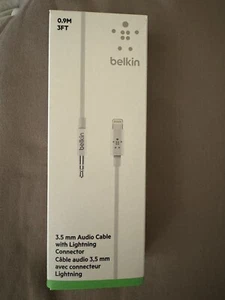 Belkin 3ft 3.5 mm Audio Cable With Lightning Connector - White M-Fi Certified - Picture 1 of 3