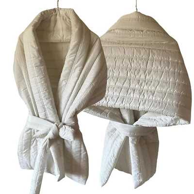 Ivory Wrap Cape Coat Quilted Puffer Long Lagre Scarf 25x80inch 2 pocket and Belt - Image 1 of 4