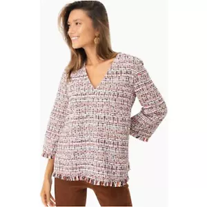 Tuckernuck Belfast Blouse Tweed V-Neck Fringe Trim Relaxed Fit Size XS NEW - Picture 1 of 10