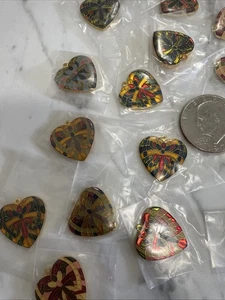 12 Vintage New Cloisonné 28mm Heart Charm Pendants - Picture 1 of 11