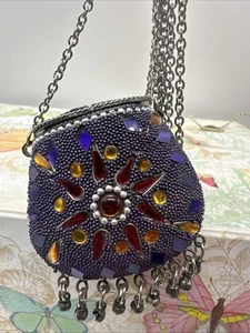 Vintage Small Metal Coin Purse Prayer Box Necklace Purple, Yellow, Red - Picture 1 of 9