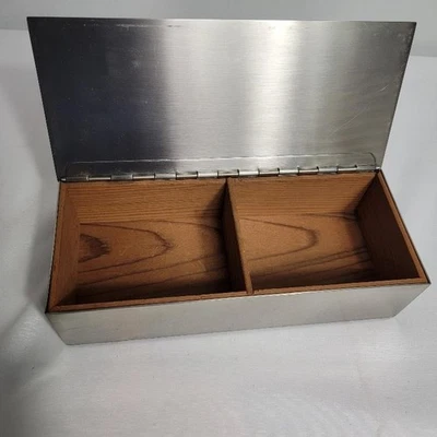 Caja de baratijas de almacenamiento de metal Heintz Smith de colección recuerdos madera plateada Foto 1 de 4