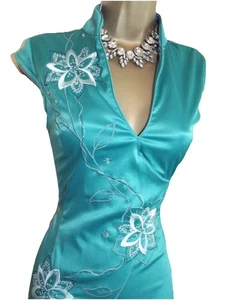 Jane Norman ❤️ Size 12 14 Green Satin Oriental Chinese Dress Wiggle - Picture 1 of 9