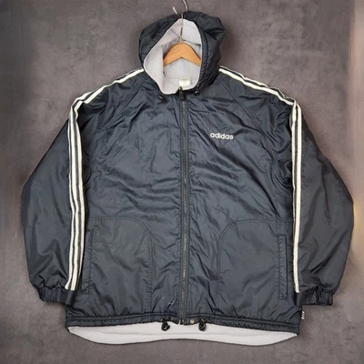 Chaqueta reversible Adidas vintage para hombre grande negra gris con capucha cremallera completa 3 rayas Foto 1 de 4