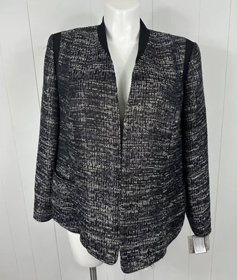 NEW Kasper Purple Metallic Gold Tweed Jacket Zip Pockets Plus Sz 20W Open Front - Image 1 of 4