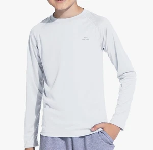 Willit Boys’ UPF 50+ Long Sleeve Sun Protection Rash Guard – Size M (10) – White - Picture 1 of 4