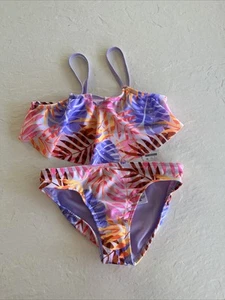 Wonder Nation Girl M 7 8 Pink Tropical Print 2-Piece Flounce Bikini Swimsuit NWT - Picture 1 of 7