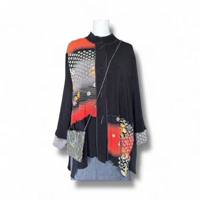 VTG Moonlight Y&S Kimono Jacket Top L Black Red Floral Asian Inspired Boho Y2k - Image 1 of 4