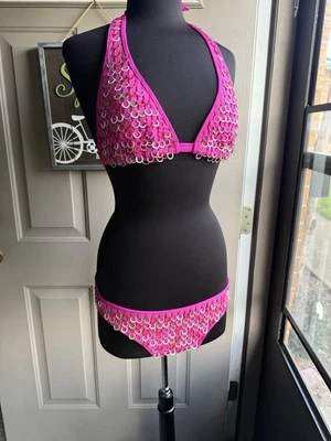 De colección Y2K Rosa Chá Rosa Caliente Colorido Metal Anillos Bikini, Talla Grande Foto 1 de 4