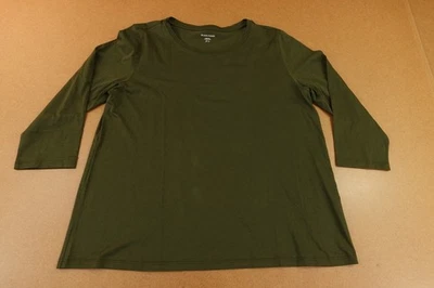 Eileen Fisher Womens Large Woodland Green Organic Cotton 3/4 Sleeve Jersey Tee - Image 1 of 4