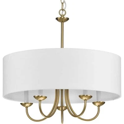 Progress Lighting 5-Light Brushed Bronze White Fabric Shade Drum Chandelier - Image 1 of 4