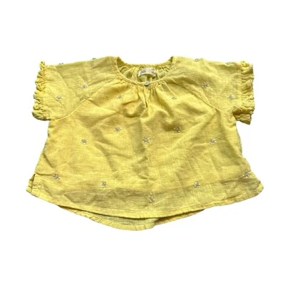 Zara Girls 6 Yellow Beaded Short Sleeve Shirt Top 100% Cotton - Image 1 of 4