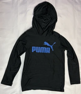 PUMA Boys Long Sleeve Tee, Hooded, Black with Blue Logo-Size 5/6 - Picture 1 of 5