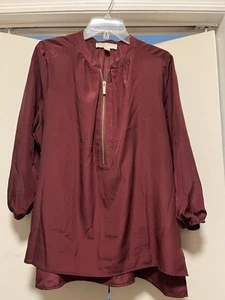Michael Kors Womens Solid Burgundy Blouse W/ Gold Zipper Size Large - Picture 1 of 8