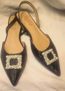 Journee Collection Black Woven slingback Flats Pearl Accent Buckle Sz.12 - Picture 1 of 5