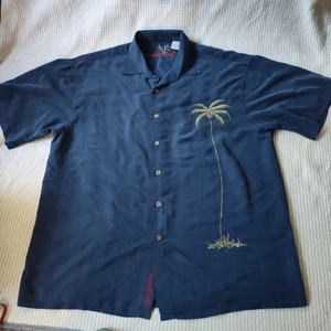 Bamboo Cay Shirt Mens L Blue Embroidered Palm Tree Hawaiian Camp Button Up Modal - Picture 1 of 13