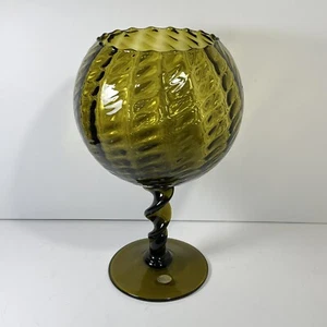 MCM Enesco Italia Empoli olivgrün gedrehter Stiel Wirbel gerippt Glasschale - Bild 1 von 6