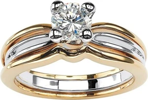 PalmBeach JEWELRY YELLOW GOLD-PLATED ROUND ZIRCONIA 2-TONE ENGAGEMENT RING,SZ 10 - Picture 1 of 6