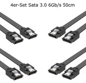 4x SATA Kabel Schwarz 50cm SATA III 3 6 Gbit/s 0,5m SSD Festplatte HDD - Bild 1 von 2