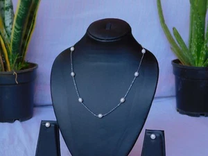 Genuine Fresh Water Pearl White Necklace & Earring Set Gift For Her 18" Inches - Picture 1 of 7