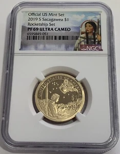 2019 S $1 NGC PF69 ULTRA CAMEO MARY GOLDA ROSS ROCKETSHIP SET SACAGAWEA DOLLAR - Picture 1 of 3