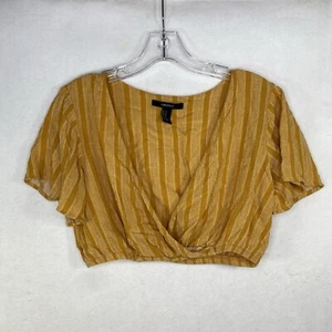 Forever 21 Short Sleeve Crop Criss Cross Shirt Size Small Yellow Orange Striped - Picture 1 of 7