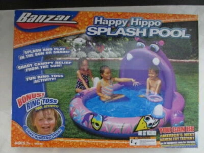 NEW Banzai Happy Hippo Splash Pool w/Shade Canopy and Ring Toss - Image 1 of 4