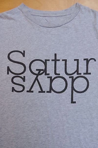 SATURDAYS SURF NYC Heather Gray w Black Type Graphic Cotton T Shirt Small - Picture 1 of 7