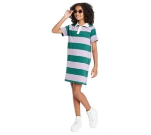 Girls Rugby Striped Polo Dress - art class - Purple Green Size Small - - Picture 1 of 2
