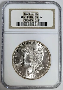 1890-S Morgan Silber Dollar Redfield Sammlung NGC MS-62 Pedigree weiße Münze - Bild 1 von 7